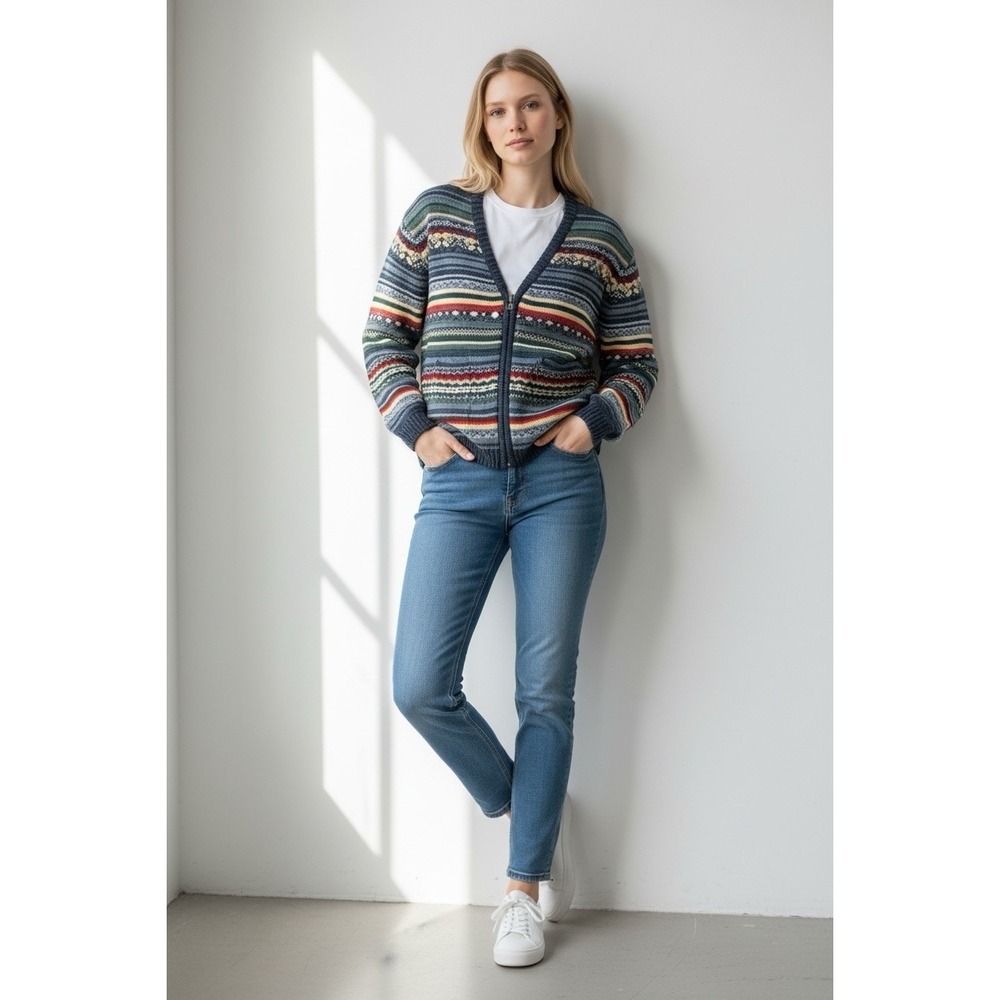 Vintage Heirloom‎ Collectibles Cardigan Sweater Womens XL Full Zip Striped